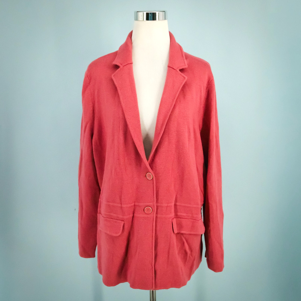 Talbots Plus Size 2X Pink Collared Button Merino … - image 1